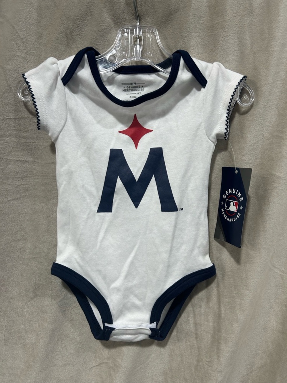 Genuine Merchandise White One-Piece Bodysuit with Navy Trim and Red Star